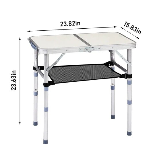 Outdoor Folding Camping Table, 2ft Portable Pinic Table With 3 Adjustable Height, Small Aluminum Foldable Lightweight Patio Side Table With Carry Handle For Outdoor Indoor Hiking Camp BBQ Beach, White