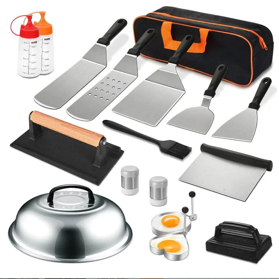Camping BBQ Outdoor Barbecue Tool Set Stainless Steel Spatula Barbecue Cooking Spatula Combination Grill Set
